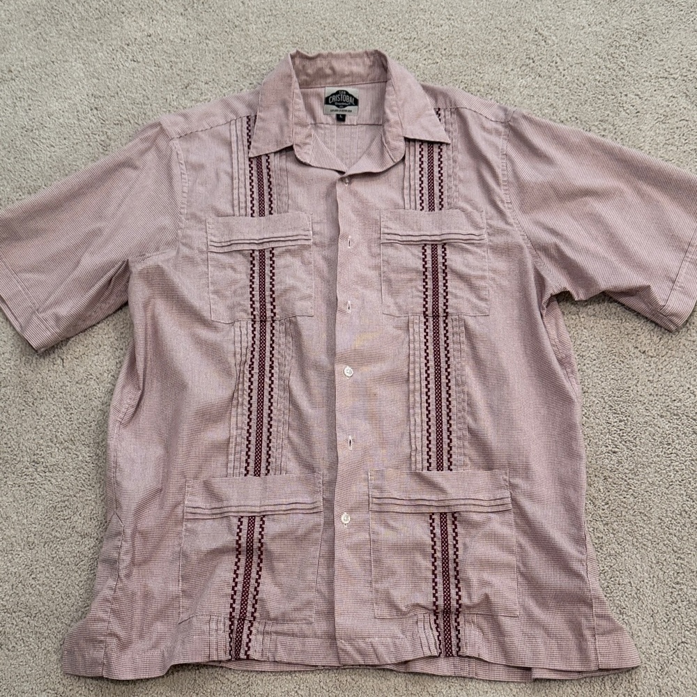 San Cristobal Guayaberas Men's Casual Button Down Shirt in Maroon